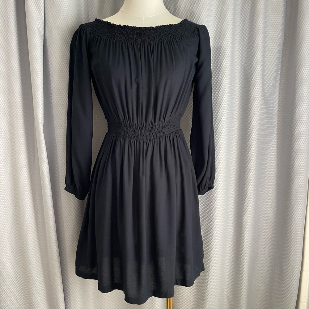 Roxy Black Smocked Dress S Long Sleeve Mini Dress Coastal Boho Skater Beachy